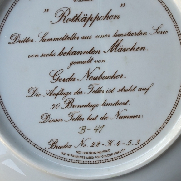 Kaiser W. Germany Rotkappchen Kaiser Little Red Riding Hood Collectors Plate - Picture 4 of 5